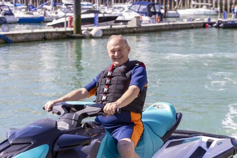 Ed Davey, leader of the British Liberal Democratic Party, on a jet ski.
