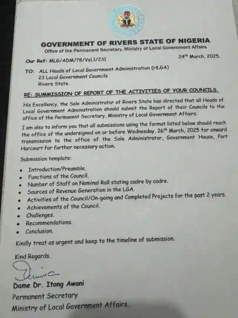 Rivers: Sole Administrator orders LGAs to report revenue sources, number of staff, others 3