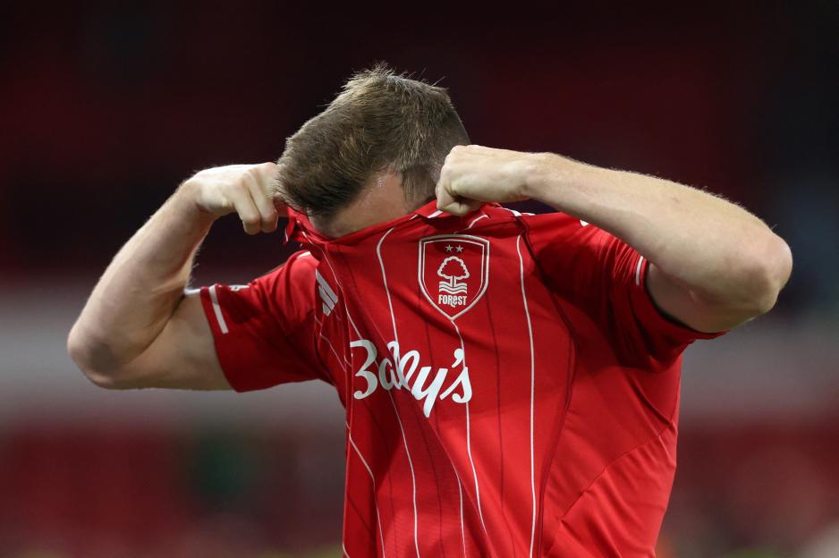 Nottingham Forest's Chris Wood looks disheartened after the match.
