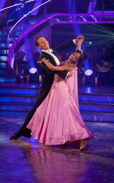 Michelle Williams and Brendan Cole dancing the waltz during the live show of Strictly Come Dancing.