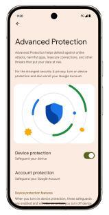 Illustration of a smartphone screen showing Google's Advanced Protection features.