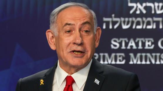 Benjamin Netanyahu speaking at a press conference.