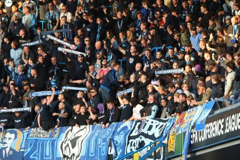 Djurgården fans at a UEFA Europa Conference League semi-final match.