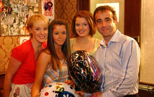 Sally Dynevor, with family and friends, celebrating her 40th birthday.
