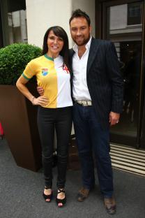 Lizzie and Jason Cundy leaving a hotel.