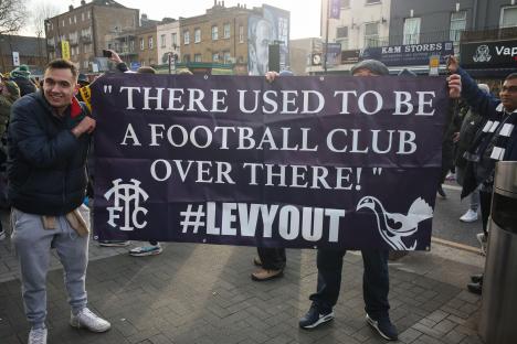 Tottenham Hotspur fans protest against chairman Daniel Levy.