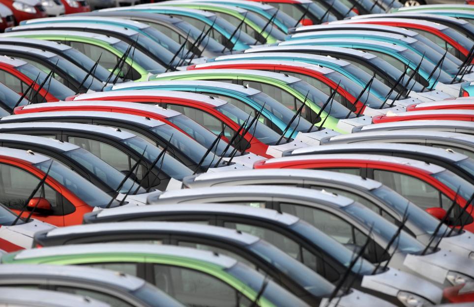 New cars waiting at the docks in Avonmouth port near Bristol.