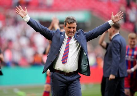 Tommy Widdrington celebrating at Wembley Stadium.