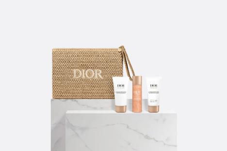 Dior Solar skincare gift set with raffia clutch bag.