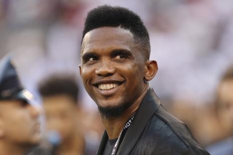 Samuel Eto'o smiling at an International Champions Cup soccer match.