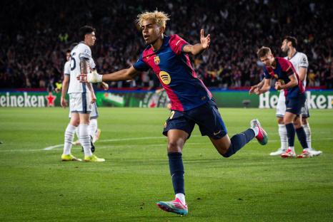 Lamine Yamal of FC Barcelona celebrating a goal.
