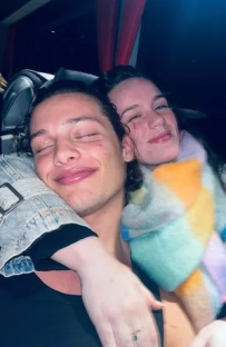 Bobby Brazier and Ellie Leach embracing.