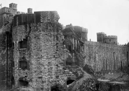 Bomb-damaged section of the Tower of London's North Bastion.