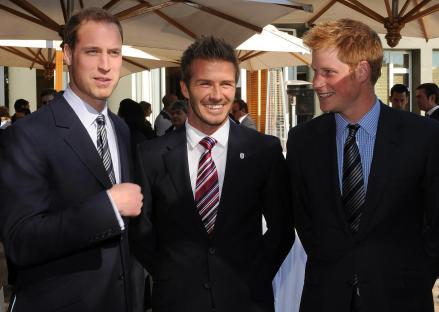 Prince William, David Beckham, and Prince Harry at an FA VIP reception.