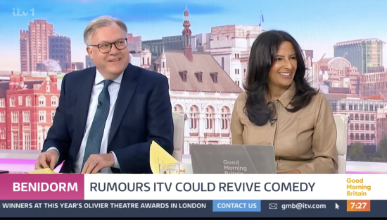 Good Morning Britain hosts discussing the revival of the Benidorm comedy.