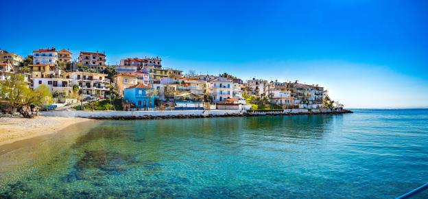 Panoramic view of Skala Maries village on Thassos Island, Greece.