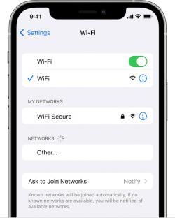 iPhone Wi-Fi settings screen.