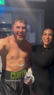 Ekin-Su and Curtis Pritchard backstage at a boxing match.