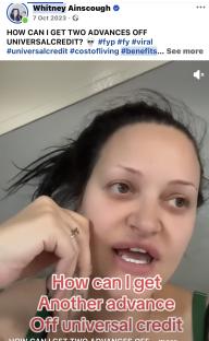 Woman in a TikTok video asking how to get two advances off universal credit.