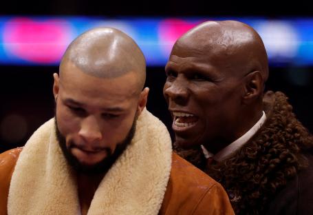 Chris Eubank Sr. and Chris Eubank Jr. before a boxing match.