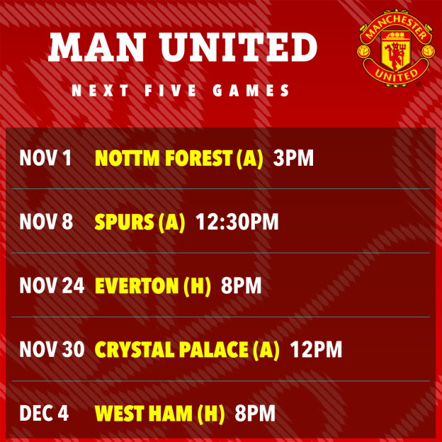 Illustration of Manchester United's next five games schedule.