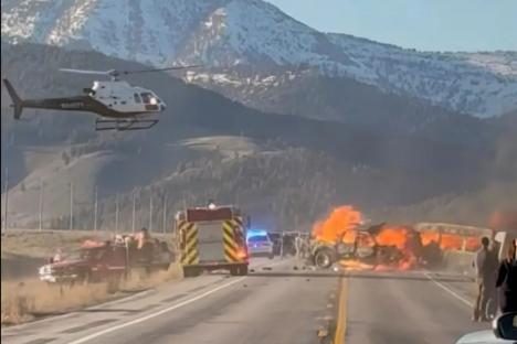 Seven killed after packed tourist bus crashes & bursts into flames near Yellowstone National Park on ‘dangerous highway’
