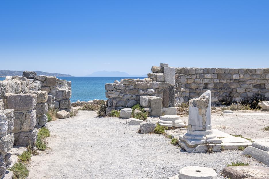 Ancient ruins overlooking the Aegean Sea.