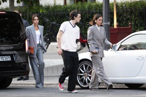 The Beckham family arriving at a hotel in Paris.
