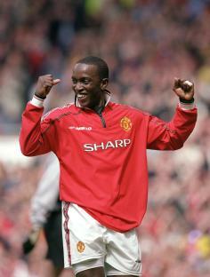 Dwight Yorke of Manchester United celebrating.