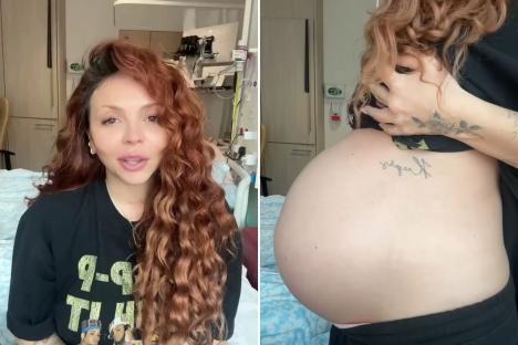 Jesy Nelson gives pregnancy update from hospital bed and new look at her baby bump after lifesaving surgery