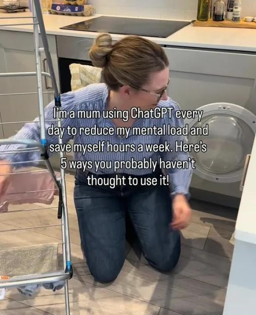 Woman demonstrating five ways to use ChatGPT to reduce mental load.
