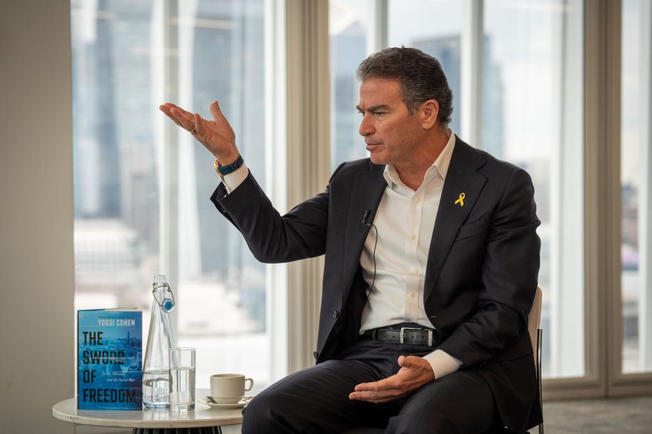 Yossi Cohen, former head of Mossad, talking with Sun reporter Patrick Harrington.
