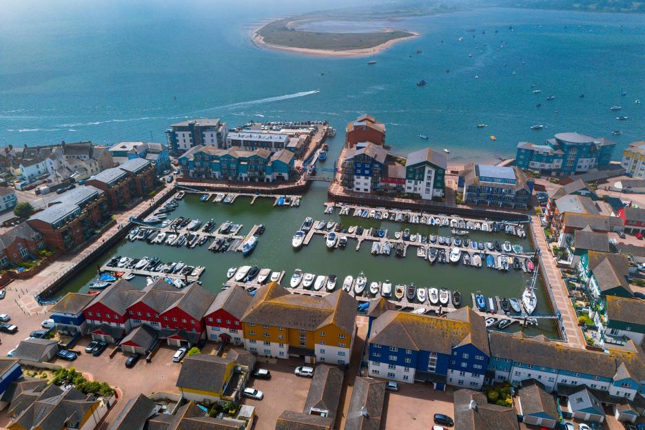 Aerial view of Exmouth Marina in Devon, UK.
