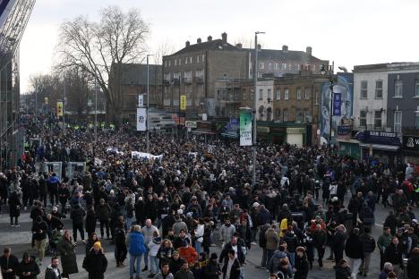 Tottenham Hotspur fans protesting outside the stadium.