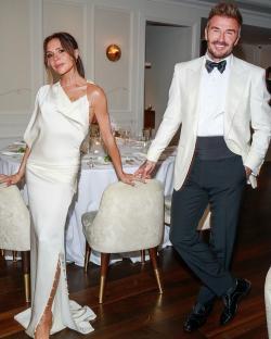 Victoria and David Beckham at a celebratory dinner.