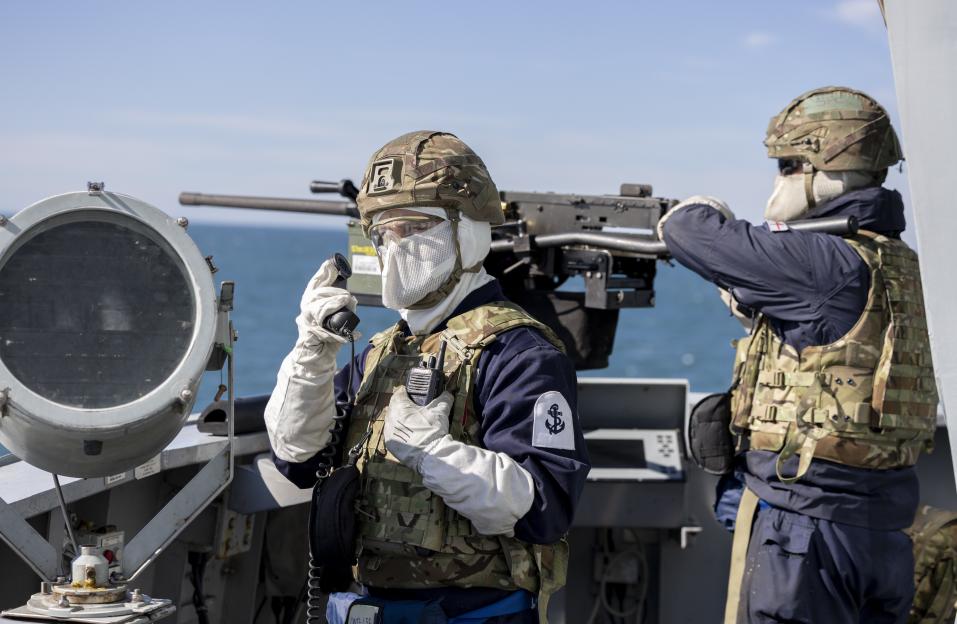Incredible moment UK’s most powerful warship blitzes swarm of drones in major show of force to Iran & Russia