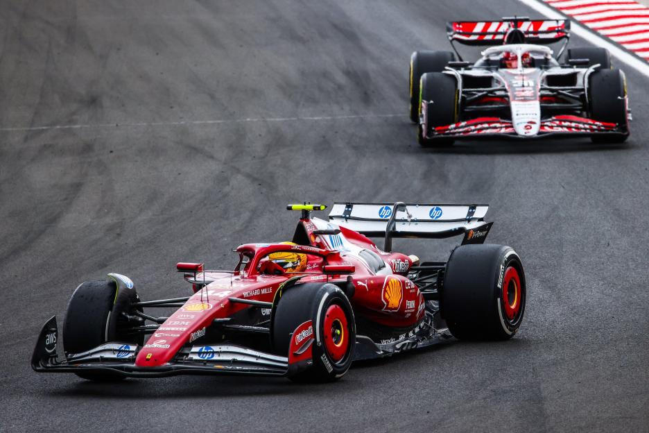 Lewis Hamilton driving a Ferrari during the Formula 1 Hungarian Grand Prix.