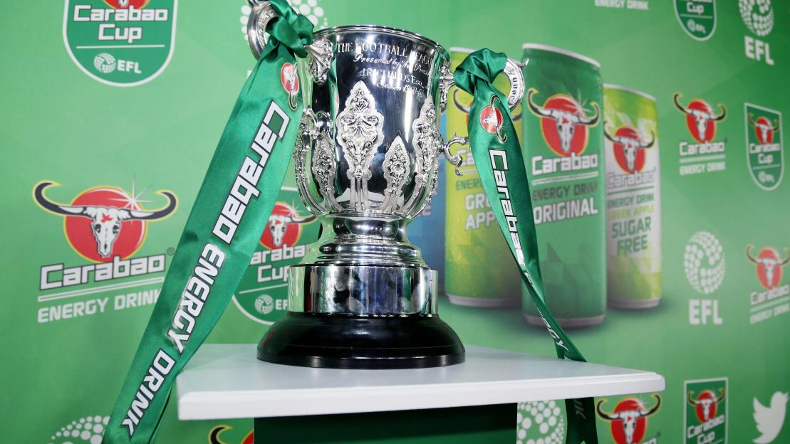 Carabao Cup trophy on display.