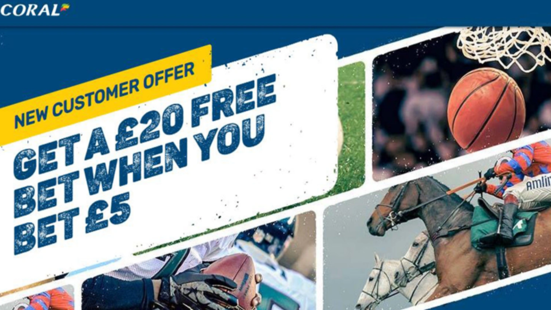 Claim £20 in free bets to use on football in August 2025 with Coral