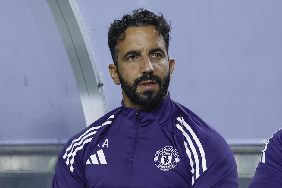 Ruben Amorim, Manchester United coach, on the bench.