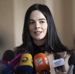 Marianne Kublashvili, lawyer for Jack Shepherd, at a press conference.