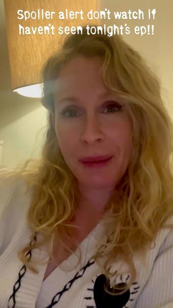 Blonde woman with "Spoiler alert don't watch if haven't seen tonight's ep!!" text overlay.