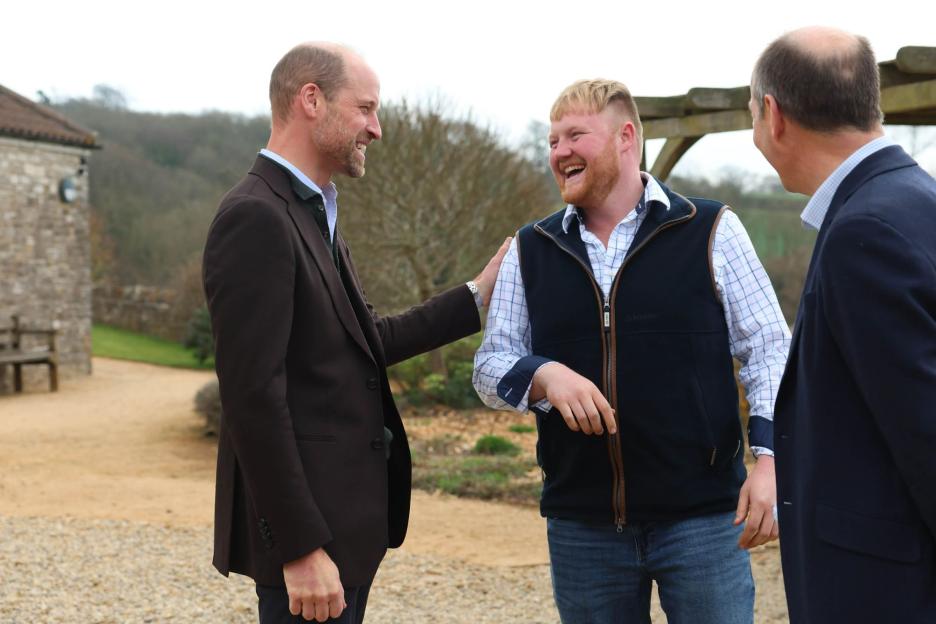 Prince William shares a laugh with Clarkson’s Farm star Kaleb Cooper as royal shows support to Britain’s young farmers