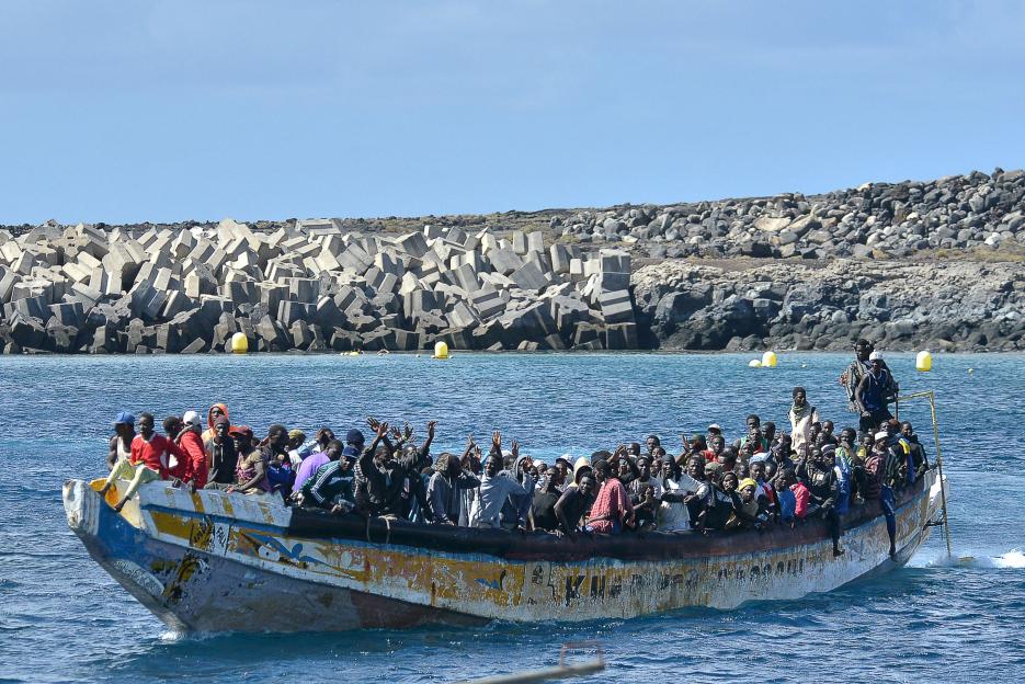 Migrants arriving by boat in El Hierro, Canary Islands.