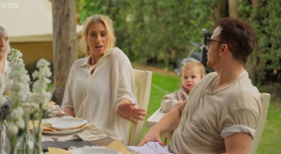 Joe Swash tells Stacey Solomon to take a breath during an anniversary dinner.