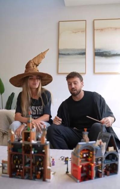 Sam Thompson and Talitha Balinska with Harry Potter Lego sets.