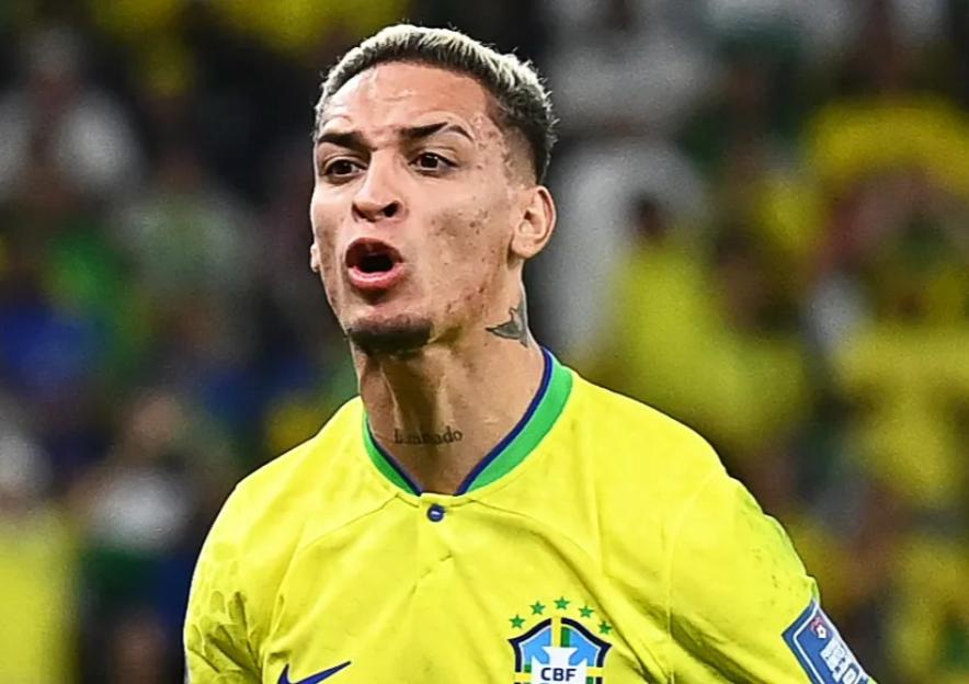 Antony of Brazil reacting during a World Cup quarter-final match.