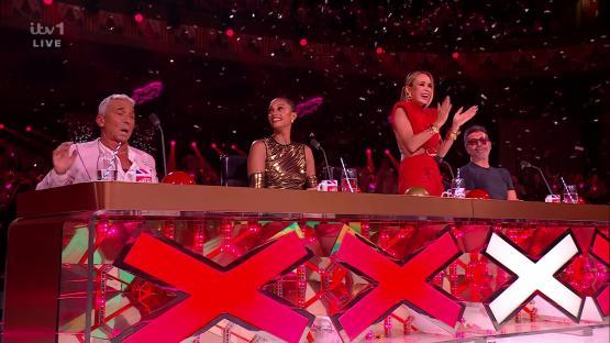 Britain's Got Talent judges reacting to a performance.