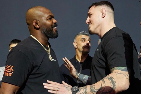 Two men facing each other.