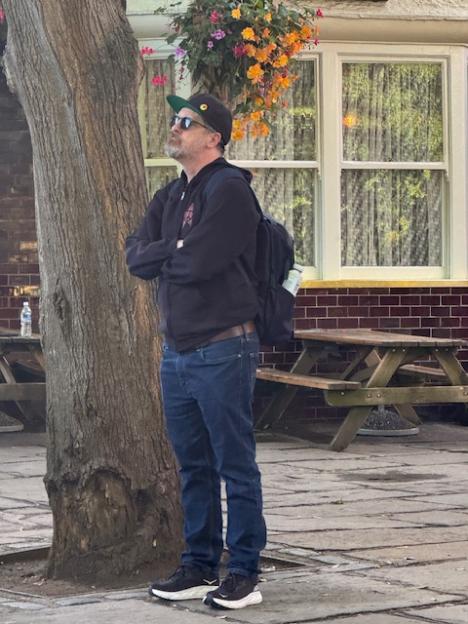 Brendan Hunt on the set of Ted Lasso.